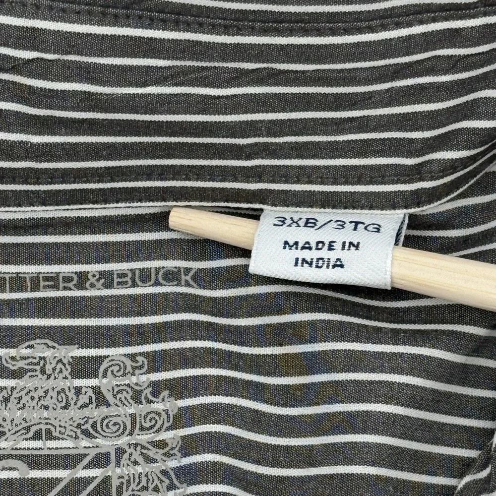 Cutter Buck Mens 3XB Shirt‎ Gray White Striped Long Sleeve Button Down Casual